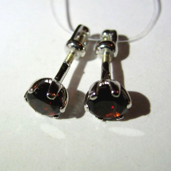 Natural Red Garnet In Sterling Silver Stud Earrings Screw Back - Picture 6 of 10